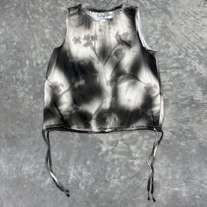 Go By Gosilk Attention To Detail Silk Sleeveless Top Womens M Black White Gray